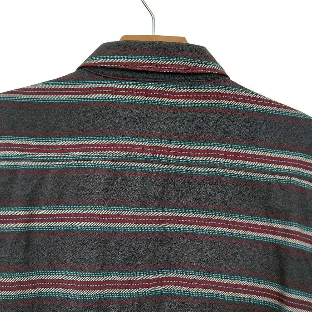 Vans Flannel Shirt Mens Medium Gray Striped Button Up Long Sleeve 100% Cotton